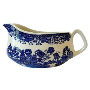 VTG WILLOW Woods Ware Blue/ White Gravy Boat/ Sauce Dish- Woods & Sons-England
